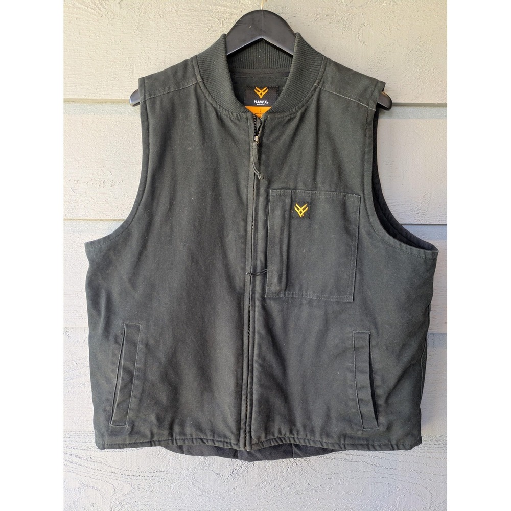 Hawx Vest Mens Large Black Canvas Quilted Workwear Insulated Zip Pockets